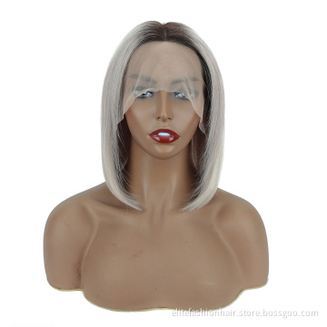 hair supplier Healthy bouncy texture swiss lace front wig T Part Lace Bob Wigs for Women with Baby Hair T1B Grey Short Bob Wigs